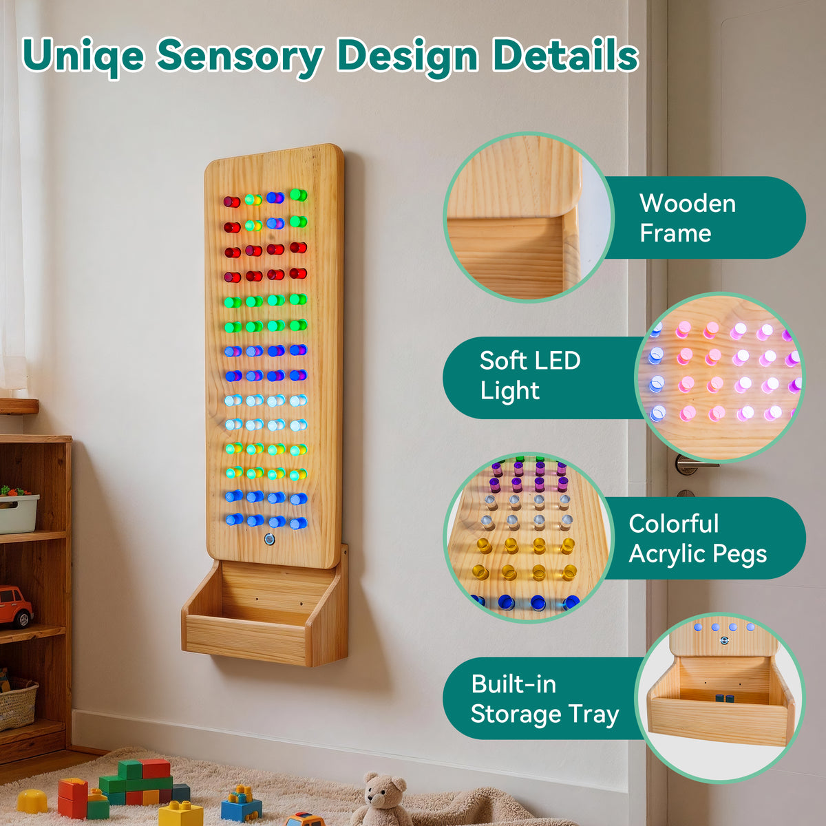 Small Wall-Mounted Sensory Light Peg Board – Creative LED Wall Toy For Sensory Room & Home