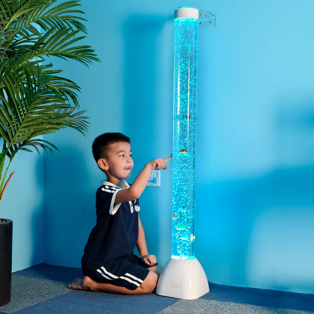 41.3" Sensory Bubble Tube Lamp with Floating Fish – LED Color-Changing Acrylic Column with Remote & App Control for Kids & Sensory Rooms