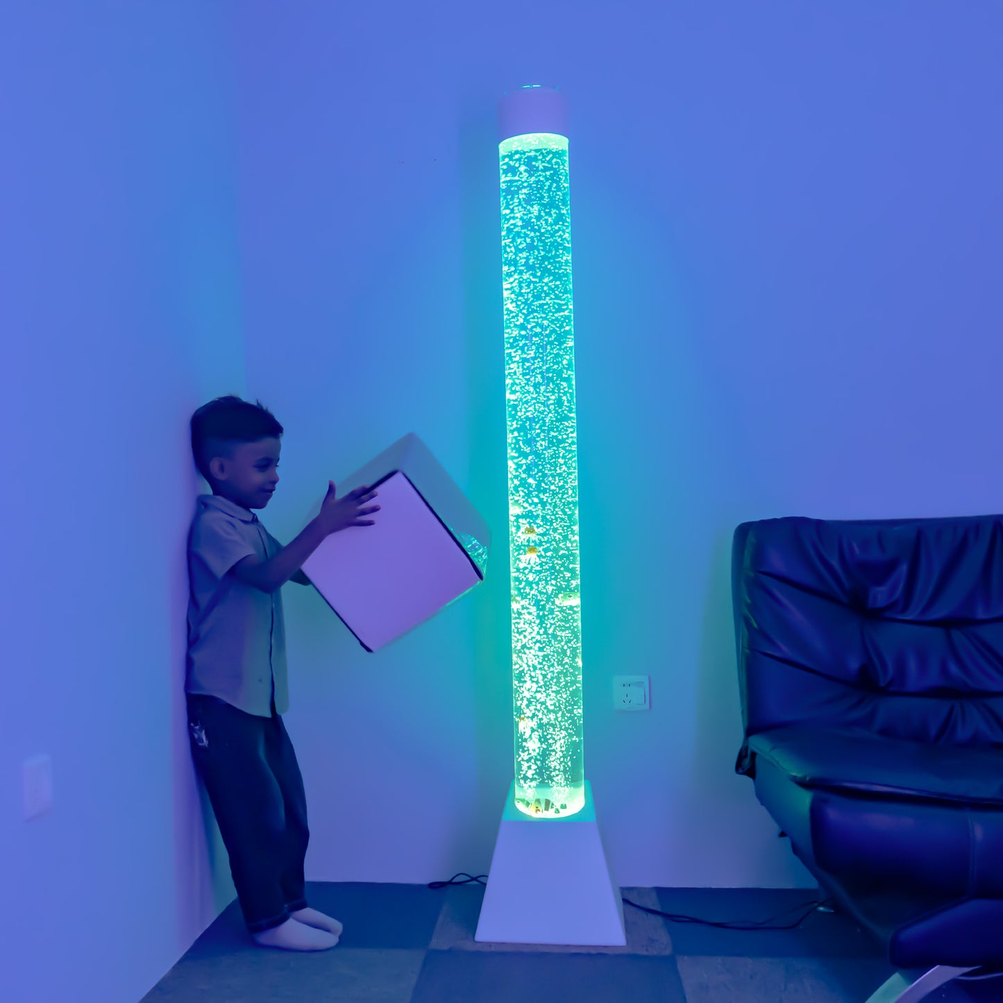 70.9" Acrylic Sensory Bubble Tube Lamp with Trapezoid Base, Remote Control & Color-Changing LED Lights – Calming Water Bubble Light for Therapy & Home Décor