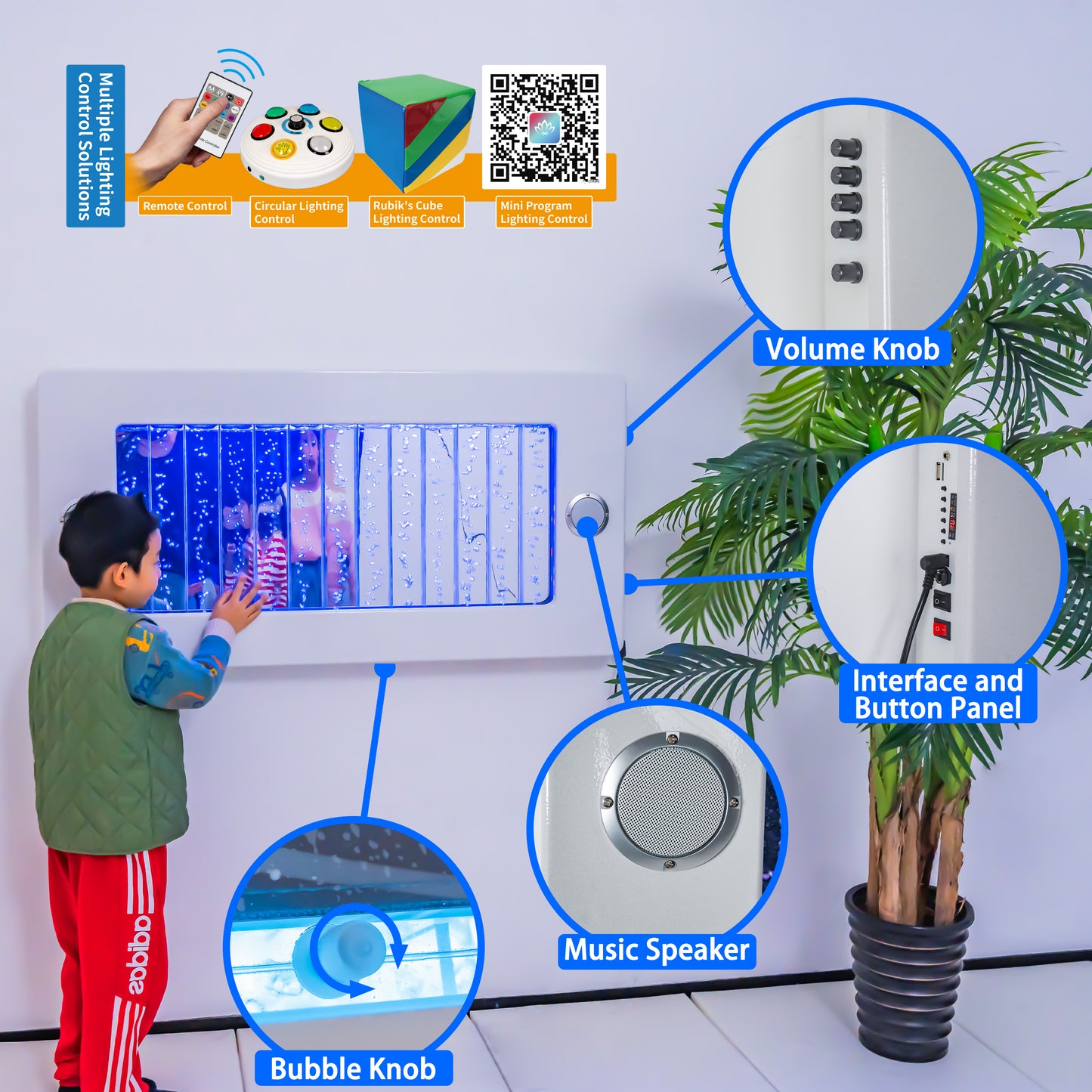 4ft LED Sensory Bubble Wall with Bluetooth Speaker – Wall-Mounted