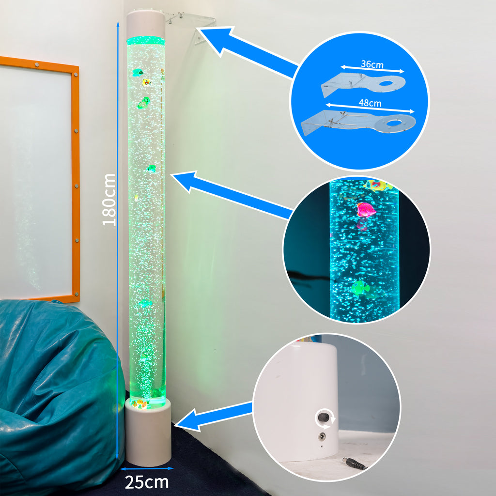 Extra-Large 6FT Sensory Bubble Fish Tube with Remote Control – 8-Color Changing LED Mood Light & Adjustable Wall Mount for Kids & Adults