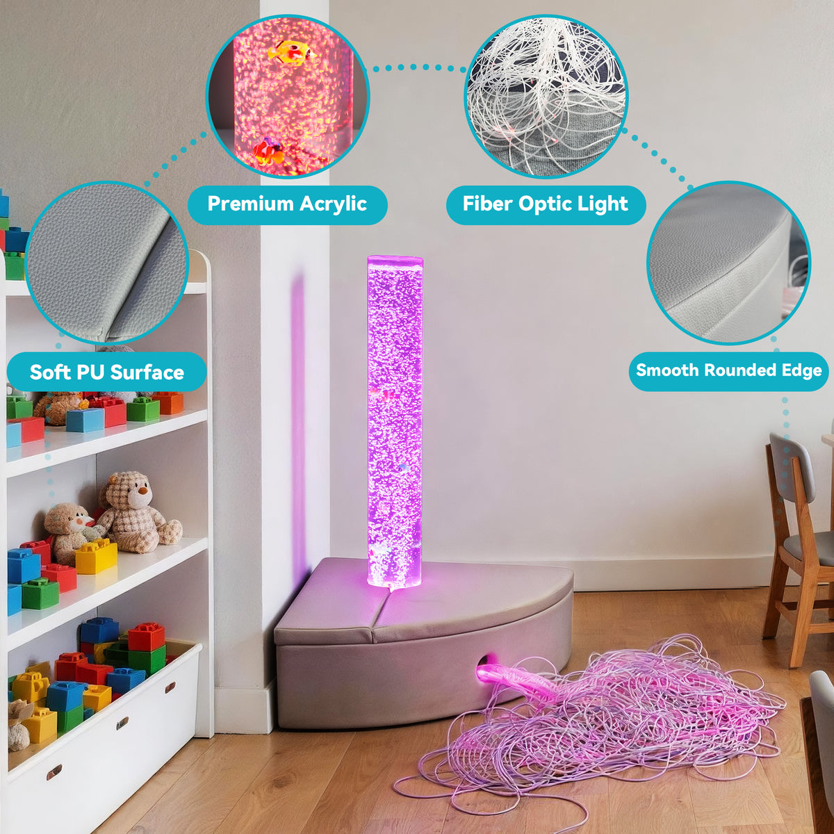 Fiber Optic Bubble Column Sofa – Calming Sensory Training Tool for Kids | Color-Changing LED