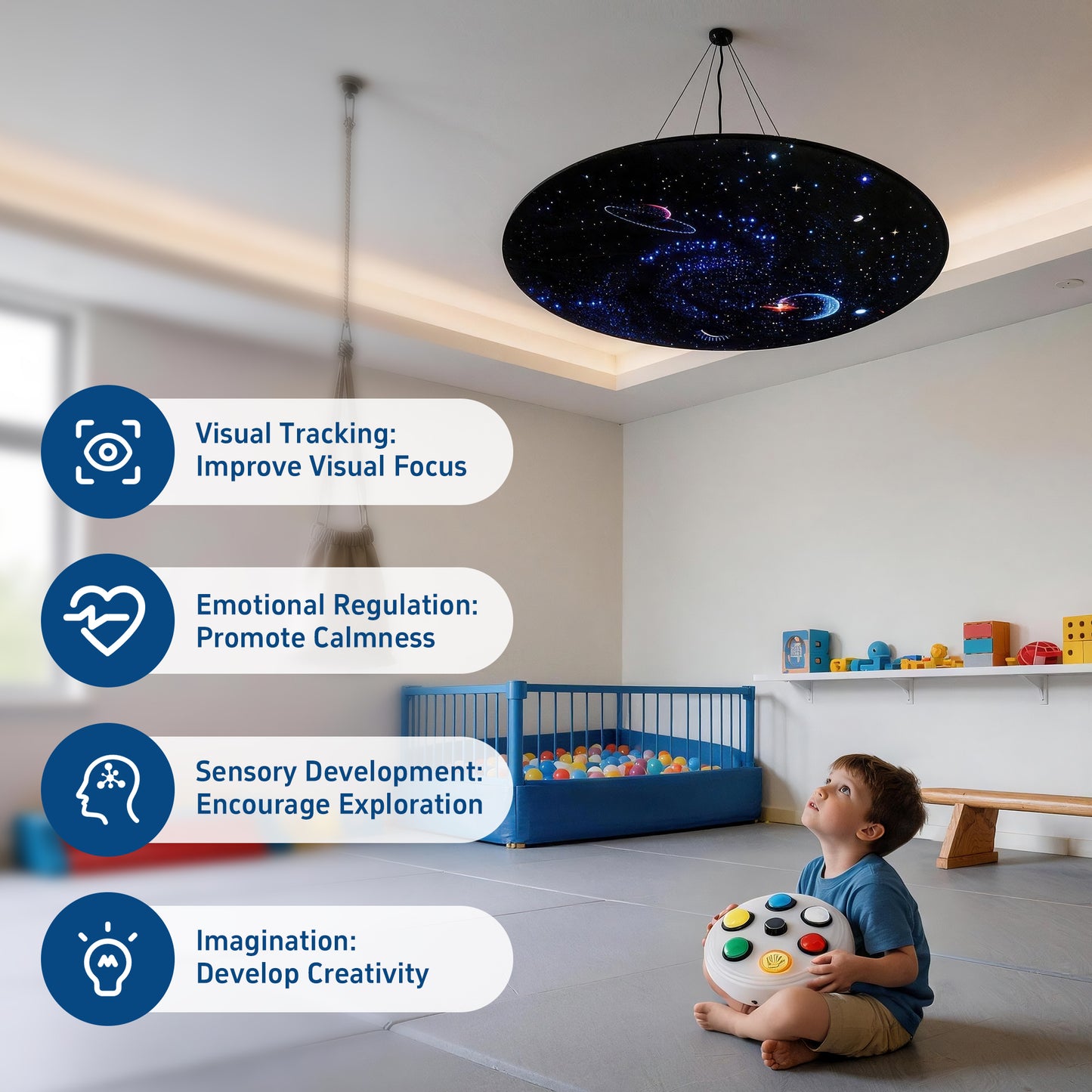 Galaxy Fiber Optic Ceiling Light for Sensory Rooms – Starry Sky LED Ceiling Lamp with 7-Color Lighting Modes