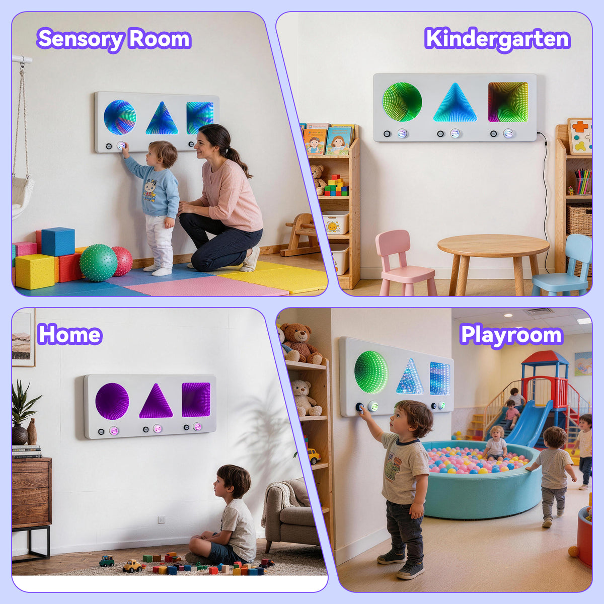 3-in-1 Interactive LED Infinite Sensory Wall Panel with Press & Spin Controls – Visual-Tactile Learning Tool for Kids, Sensory Rooms, Schools, Playgrounds, and Home Use