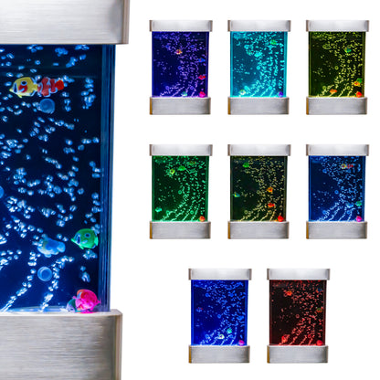 16″ × 24″ Stainless Steel LED Bubble Wall with Fish – Indoor Sensory Water Wall for Kids & Therapy Rooms (Round Display)