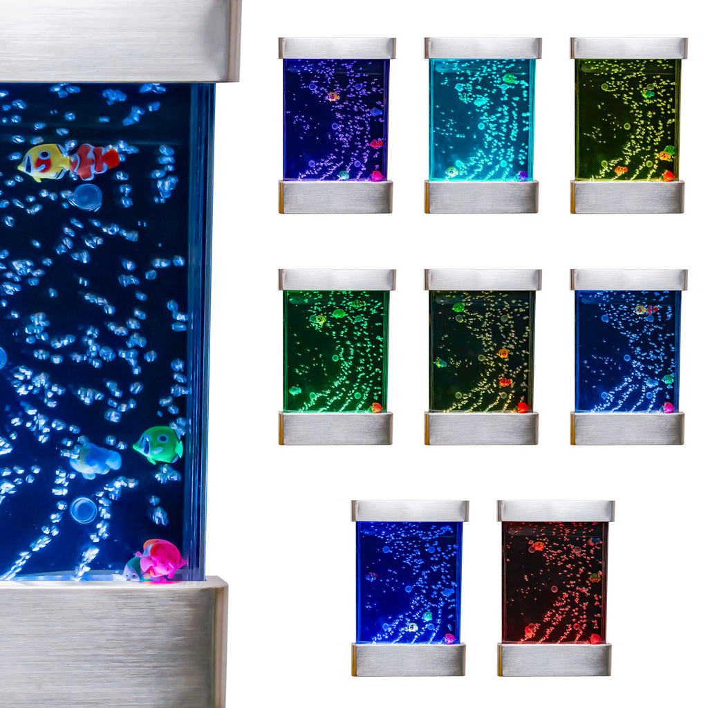 16″ × 24″ Stainless Steel LED Bubble Wall with Fish – Indoor Sensory Water Wall for Kids & Therapy Rooms (Round Display)