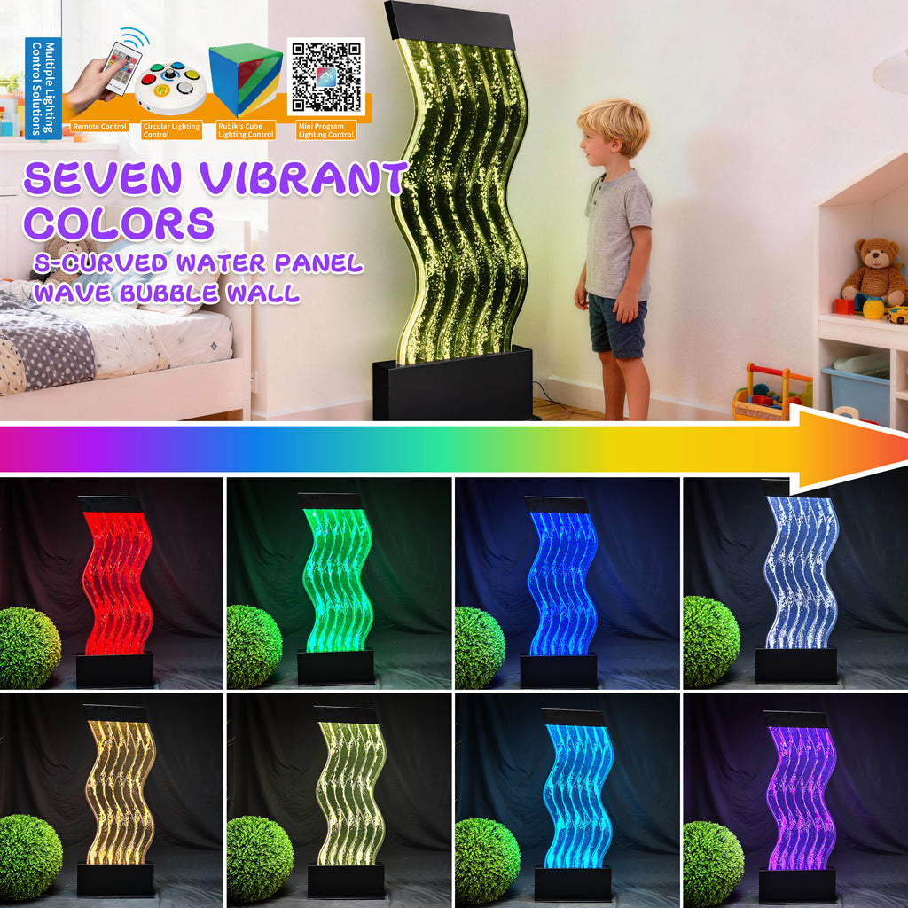 S-Curved LED Wave Bubble Wall – Sensory Water Panel for Sensory Rooms, Schools & Public Spaces