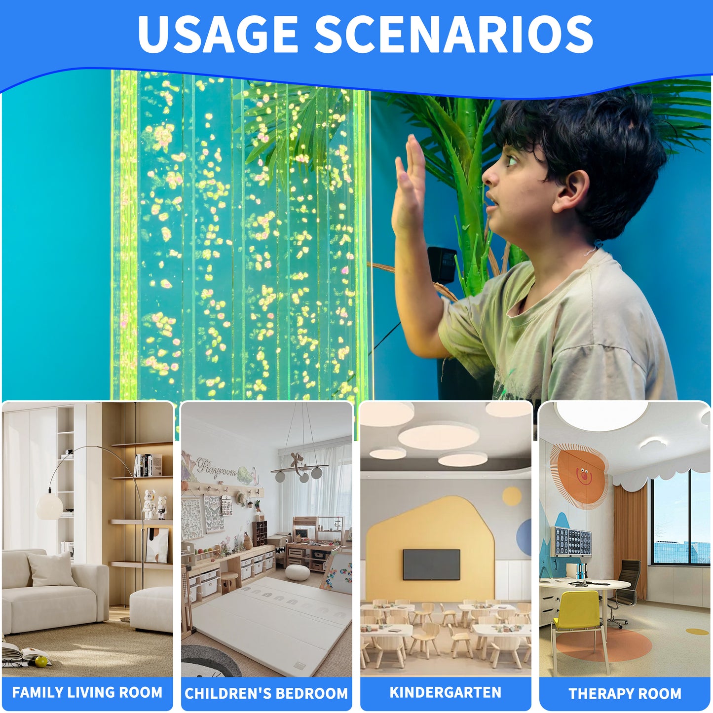 47” LED Sensory Bubble Wall Fountain – Color-Changing Water Panel with Remote & App Control for Sensory Rooms, Schools & Home