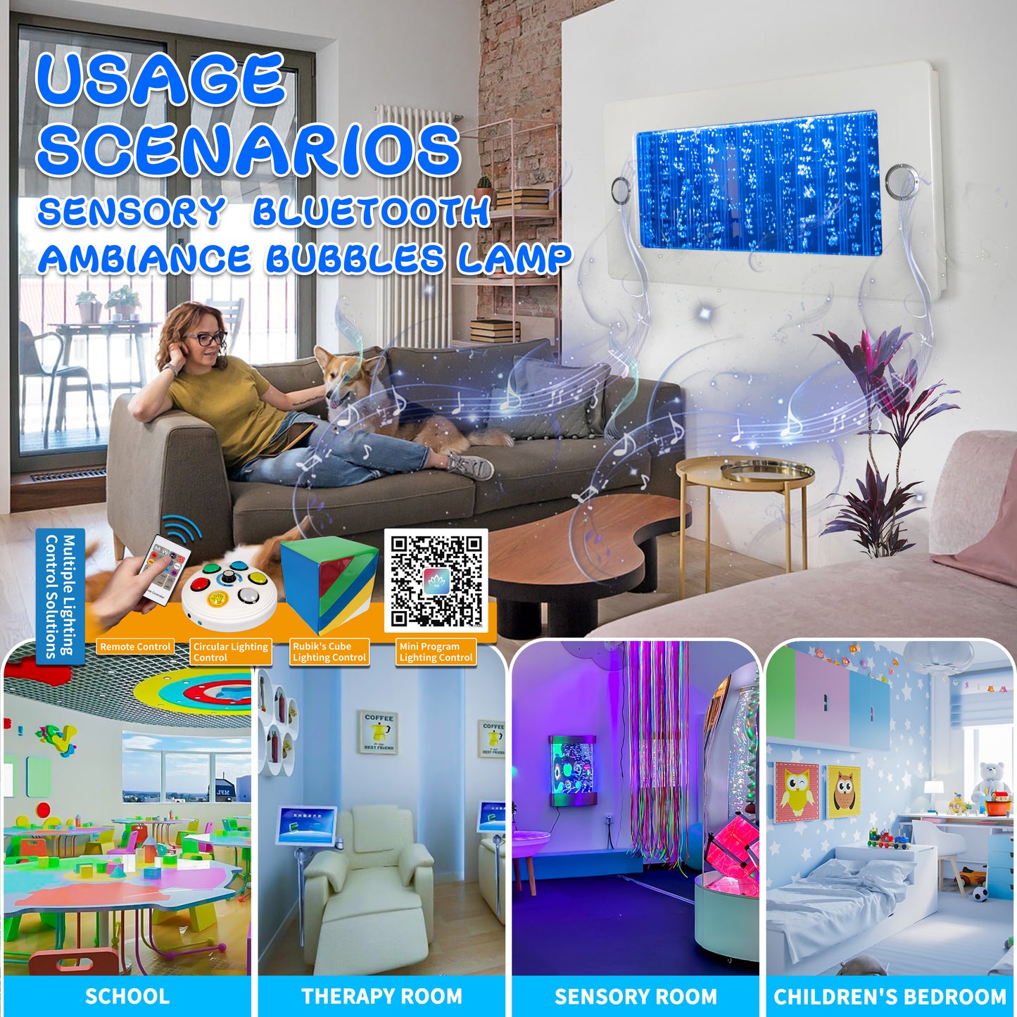 4ft LED Sensory Bubble Wall with Bluetooth Speaker – Wall-Mounted