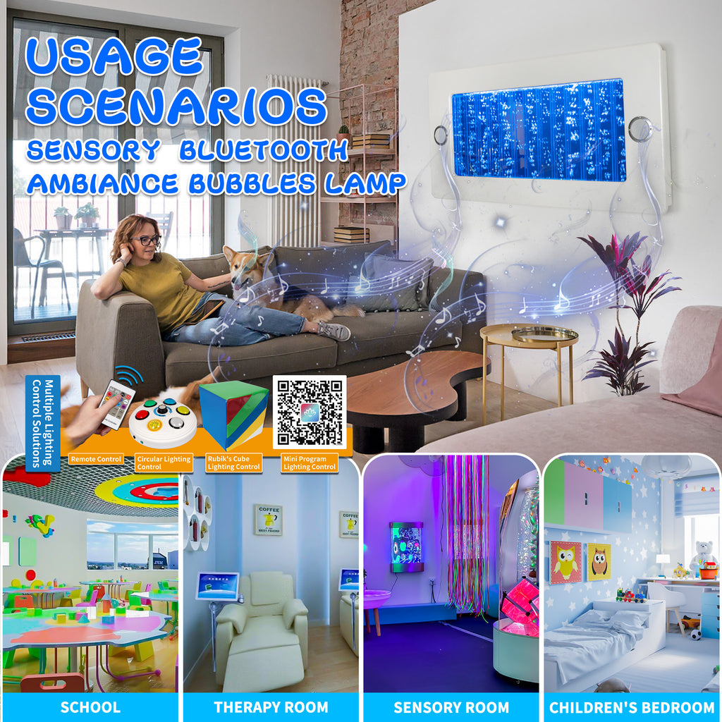 4ft LED Sensory Bubble Wall with Bluetooth Speaker – Wall-Mounted Calming Water Panel