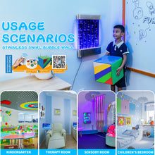 Wall-Mounted LED Bubble Wall Panel (24”×16”) – Stainless Steel Sensory Water Feature with Floating Fish, Vertical Bubble Stripes & Smart App Control