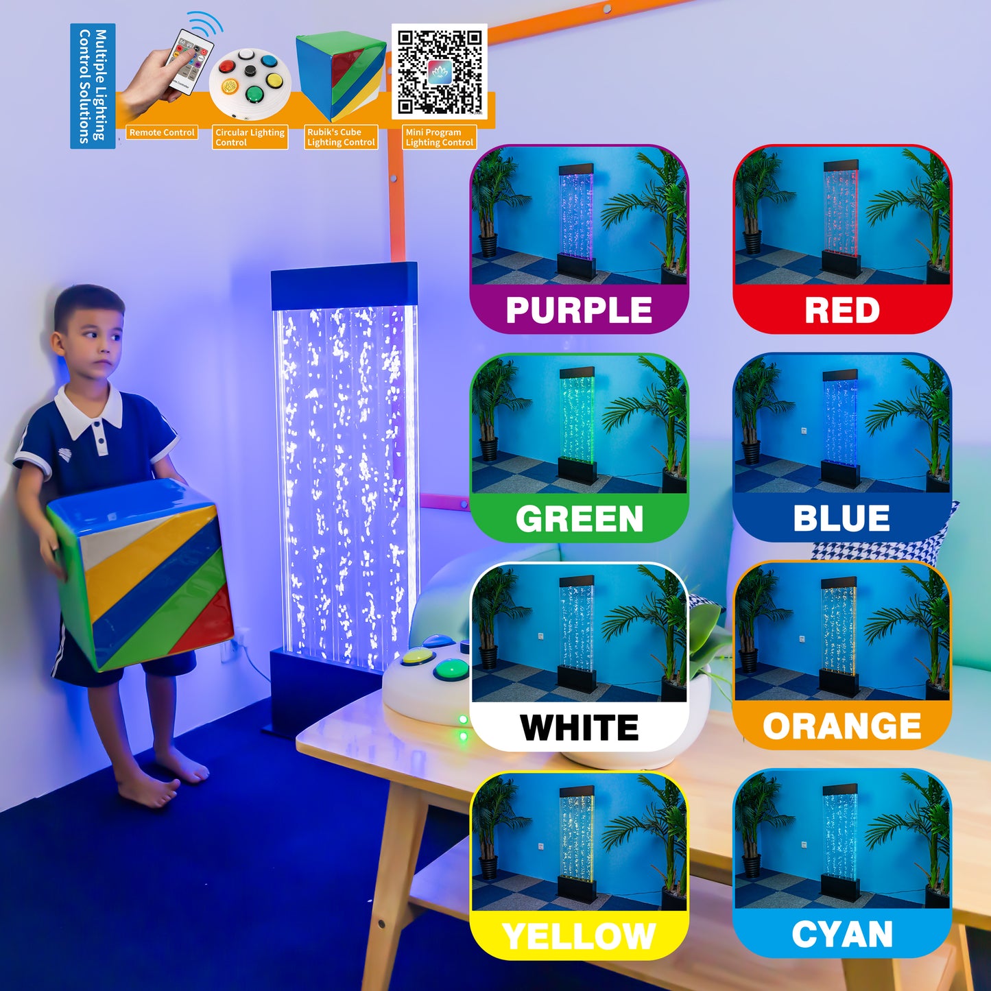 47” LED Sensory Bubble Wall Fountain – Color-Changing Water Panel with Remote & App Control for Sensory Rooms, Schools & Home
