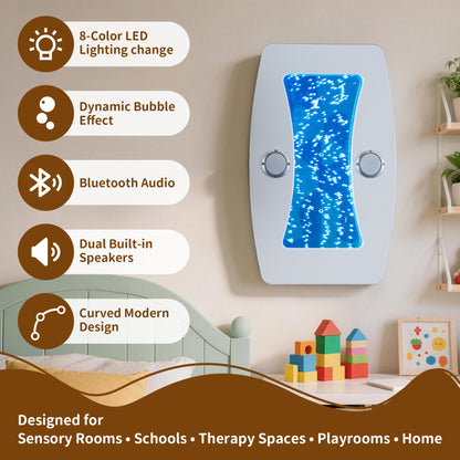 Bluetooth Musical Curved Sensory Bubble Wall Light (80x50cm) – Wall-Mounted LED Bubble Column with Built-In Surround Speakers, FM & Remote Control for Snoezelen & Sensory Rooms