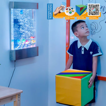 16″ × 24″ Stainless Steel LED Bubble Wall with Fish – Indoor Sensory Water Wall for Kids & Therapy Rooms (Round Display)