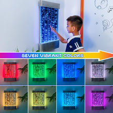 Wall-Mounted LED Bubble Wall Panel (24”×16”) – Stainless Steel Sensory Water Feature with Floating Fish, Vertical Bubble Stripes & Smart App Control