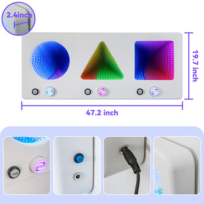 3-in-1 Interactive LED Infinite Sensory Wall Panel with Press & Spin Controls – Visual-Tactile Learning Tool for Kids, Sensory Rooms, Schools, Playgrounds, and Home Use
